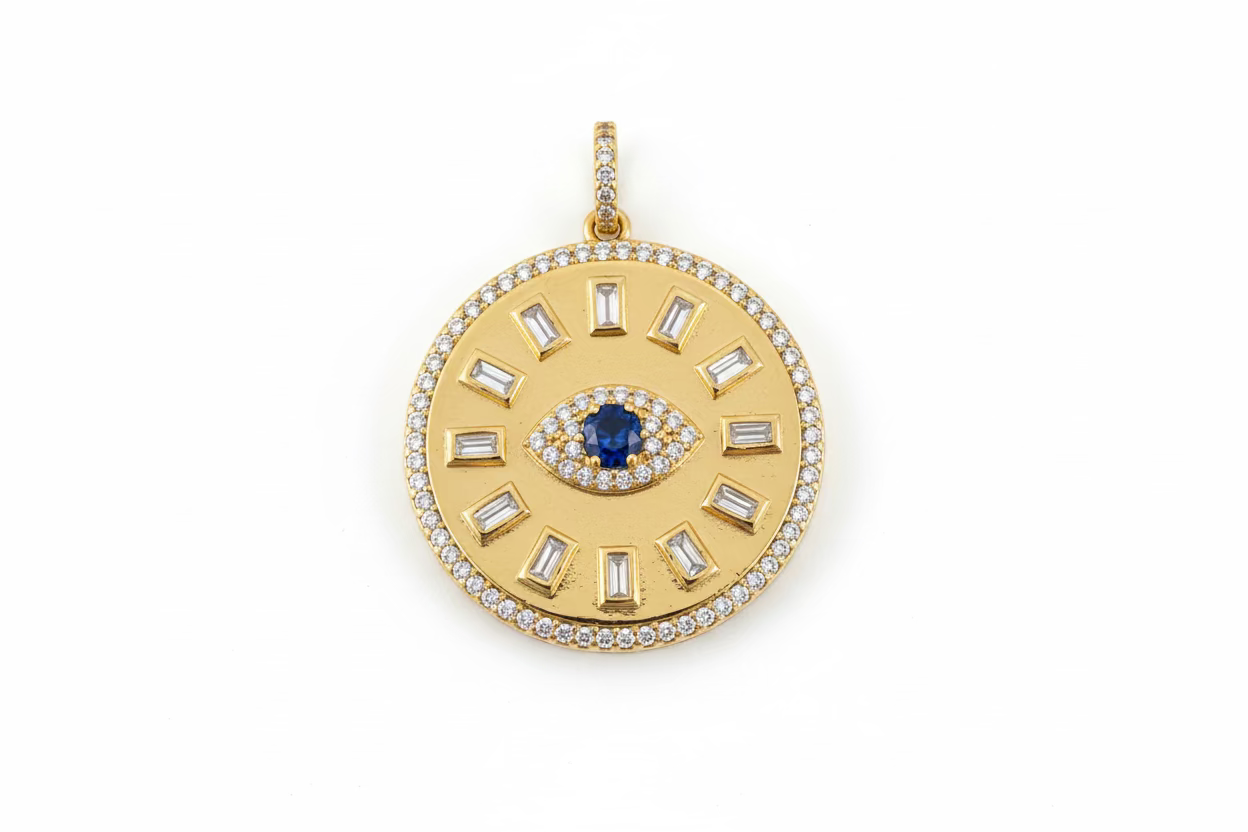 Initial Baguette 3D Letter Charm & Evil Eye Detachable Pendant Chain Necklace