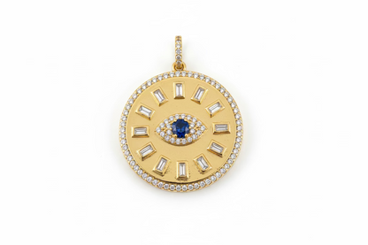 Initial Baguette 3D Letter Charm & Evil Eye Detachable Pendant Chain Necklace