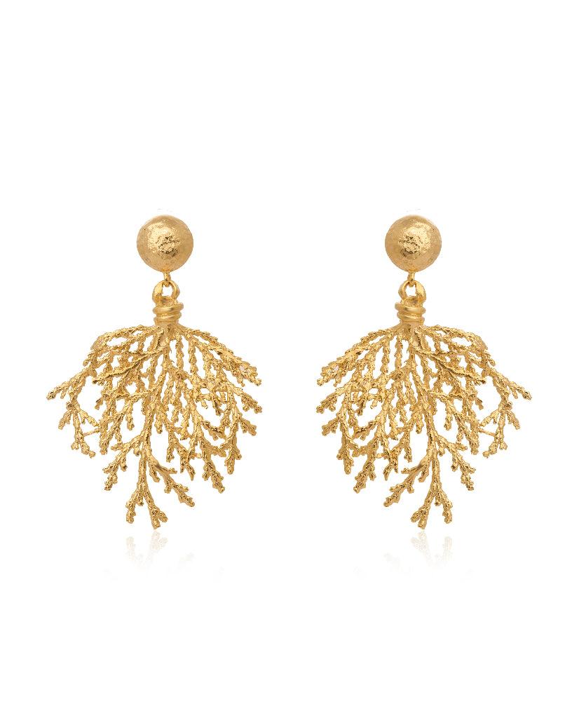 Lustrous Leaves Carved Earrings - Bansri Mehta Design