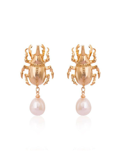 Scarab Pearl Drop Earrings - Bansri Mehta Design