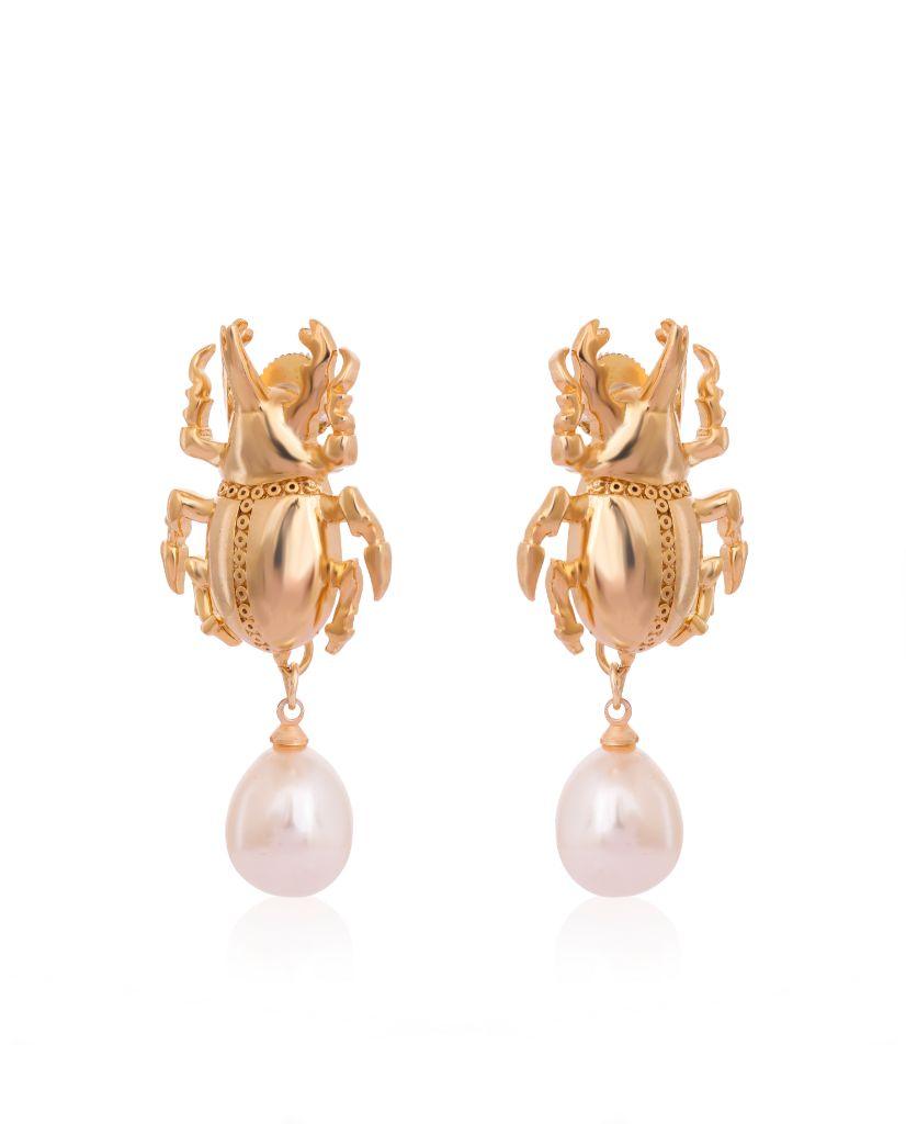 Scarab Pearl Drop Earrings