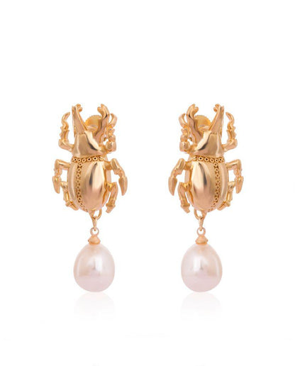 Scarab Pearl Drop Earrings