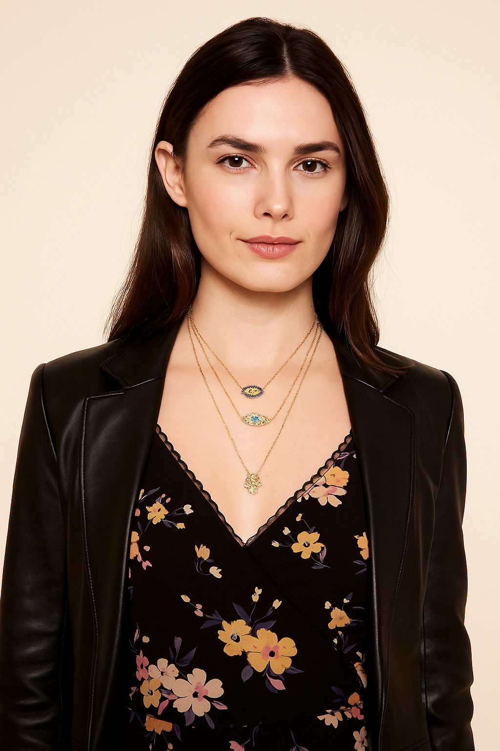 Layered Evil Eye Hamsa Necklace with Swarovski Crystals