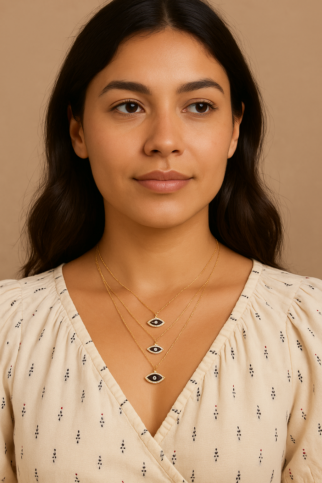 Metallic Tri Layered Mini Evil Eye Necklace
