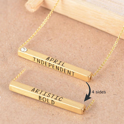 22k Gold Plated Birthmonth Engraved Bar Necklace - Jan to Dec