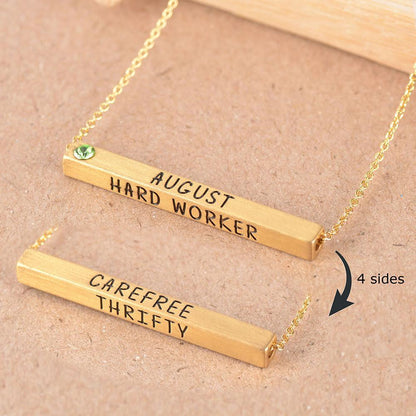 22k Gold Plated Birthmonth Engraved Bar Necklace - Jan to Dec