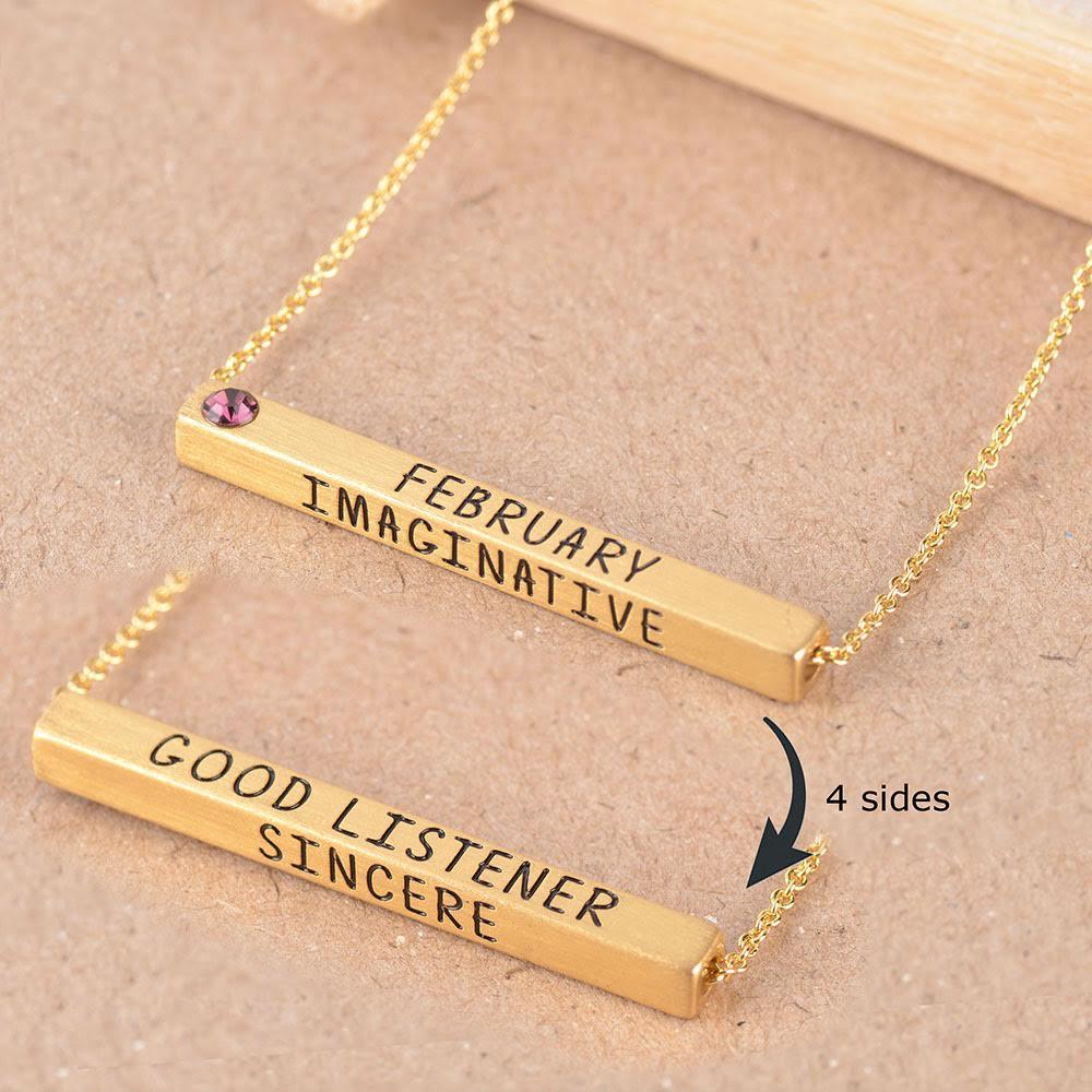 22k Gold Plated Birthmonth Engraved Bar Necklace - Jan to Dec