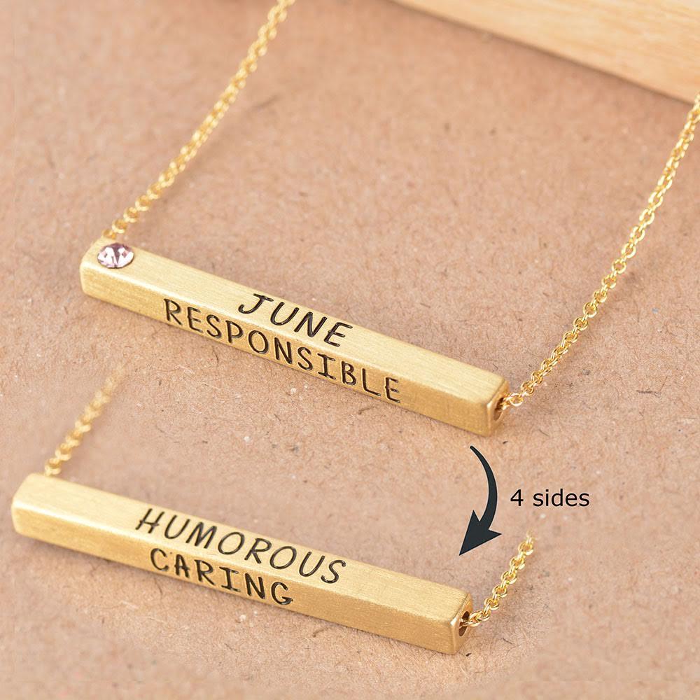 22k Gold Plated Birthmonth Engraved Bar Necklace - Jan to Dec