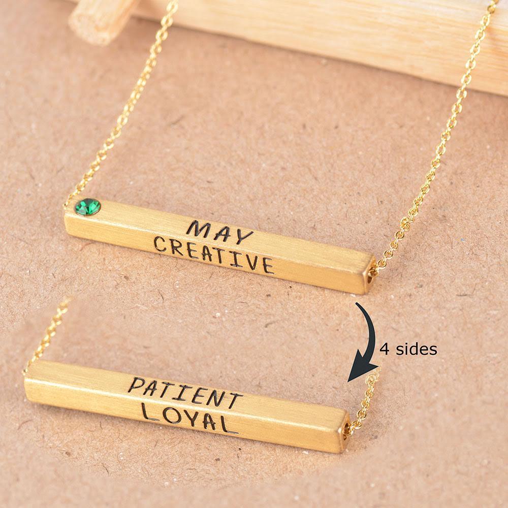 22k Gold Plated Birthmonth Engraved Bar Necklace - Jan to Dec