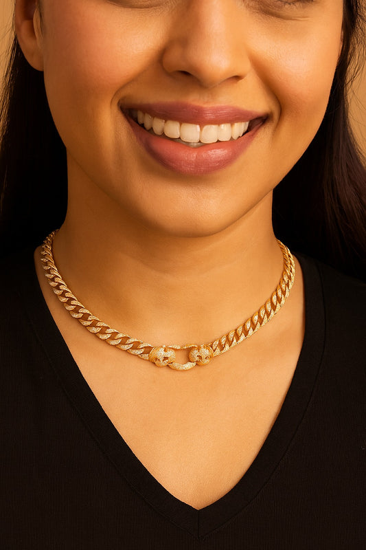 Panther Double-Headed Cuban Link Choker Necklace