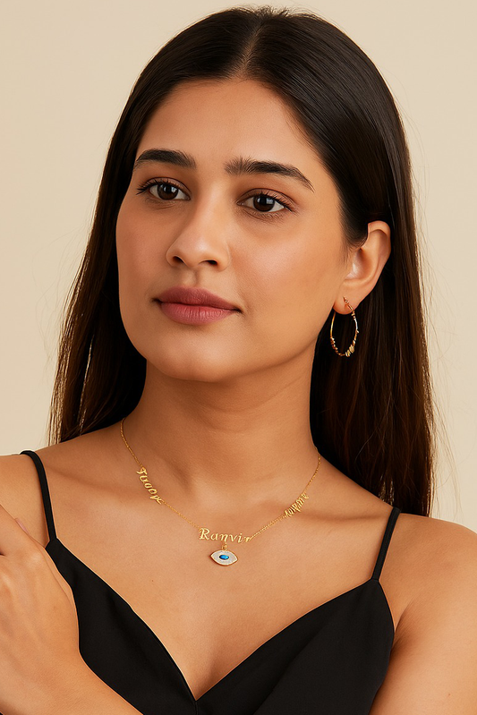 Personalized Trio Name Evil Eye Charm Necklace