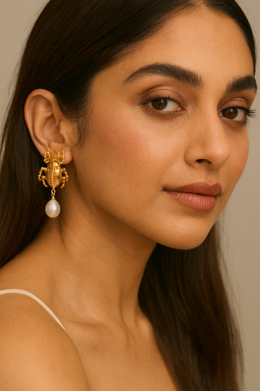Scarab Pearl Drop Earrings