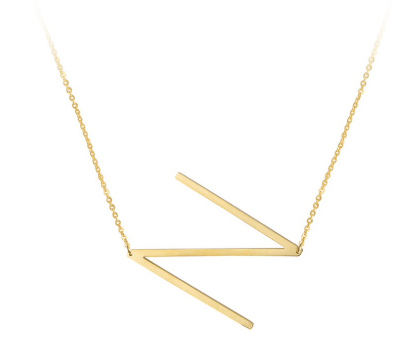 Sideway Big Initial 18k Gold Plated A-Z Pendant Necklace