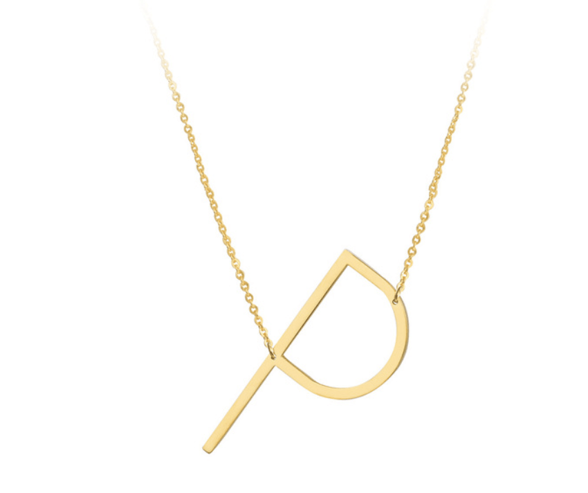 Sideway Big Initial 18k Gold Plated A-Z Pendant Necklace