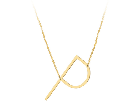 Sideway Big Initial 18k Gold Plated A-Z Pendant Necklace