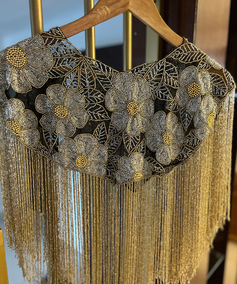 Regina Gold & Black Floral Cape