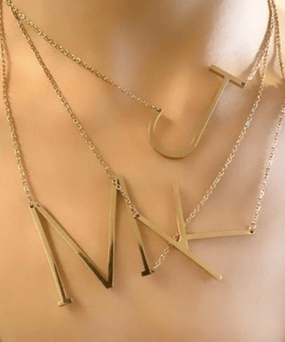 Sideway Big Initial 18k Gold Plated A-Z Pendant Necklace