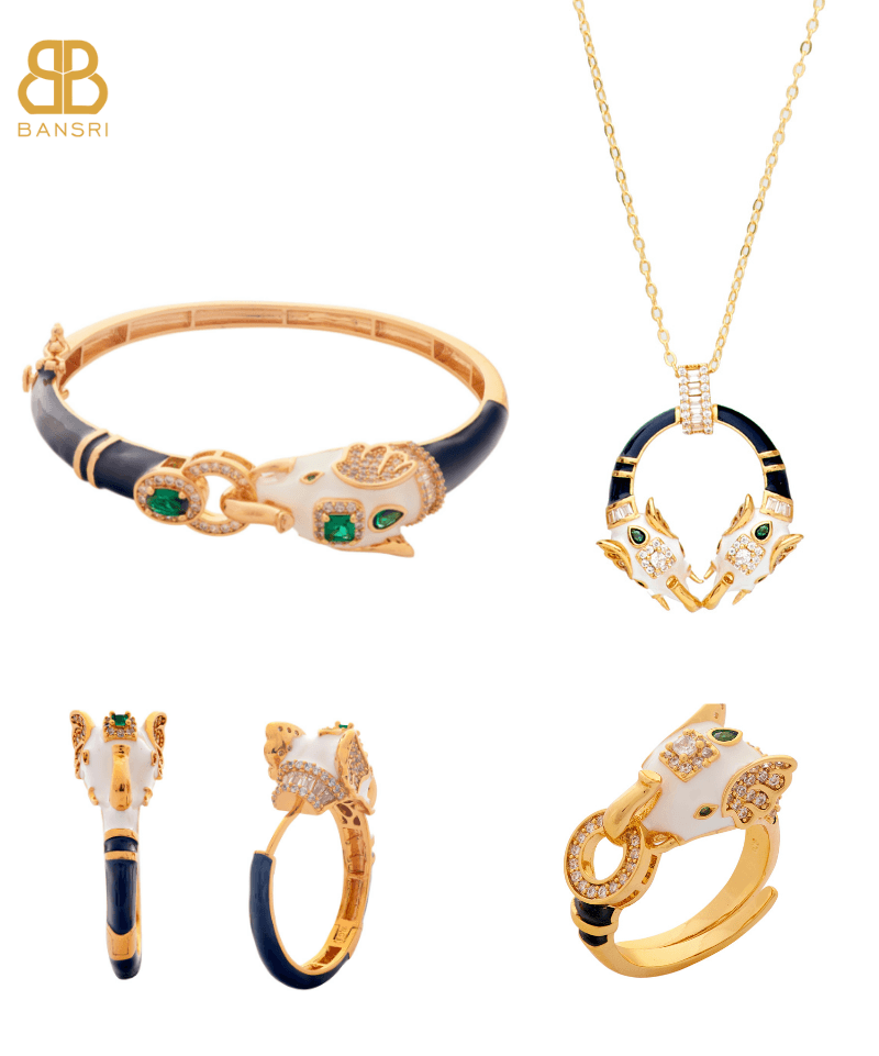 Safari Ele Necklace, Bracelet, Hoop Earrings & Ring Set