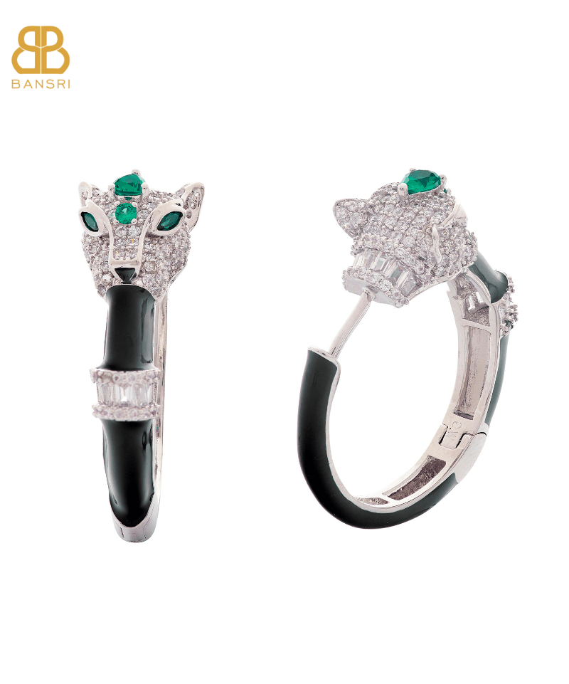 Panther Baguette Diamond Hoop Earrings