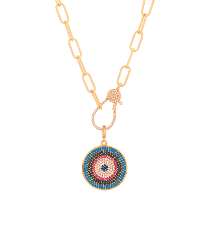 Initial Baguette 3D Letter Charm & Evil Eye Detachable Pendant Chain Necklace