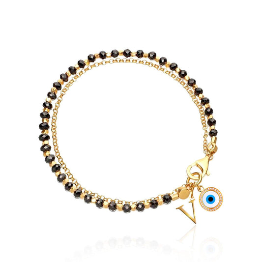 Personalized Initial Evil Eye Mangalsutra Bracelet - Bansri Mehta Design