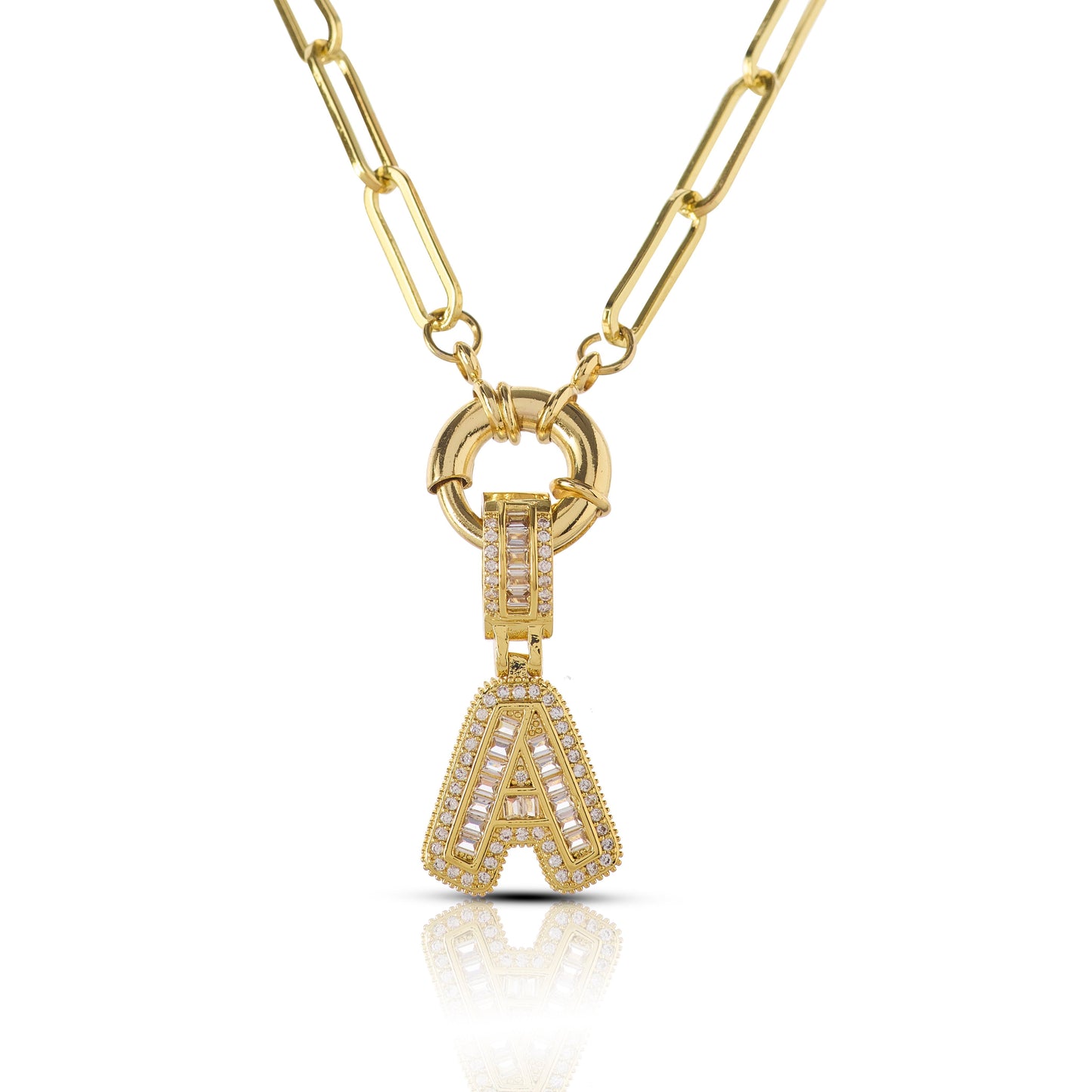 Initial Baguette 3D Letter Charm & Evil Eye Detachable Pendant Chain Necklace