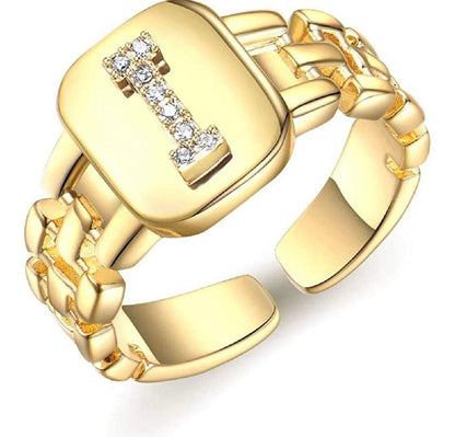 Gold Band Initial Letter Ring