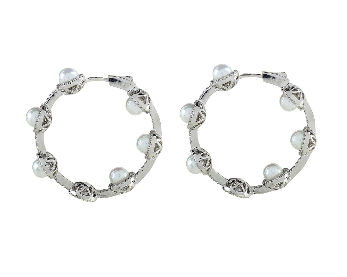 Pearl Hoop Earrings with Special Lock Clasp