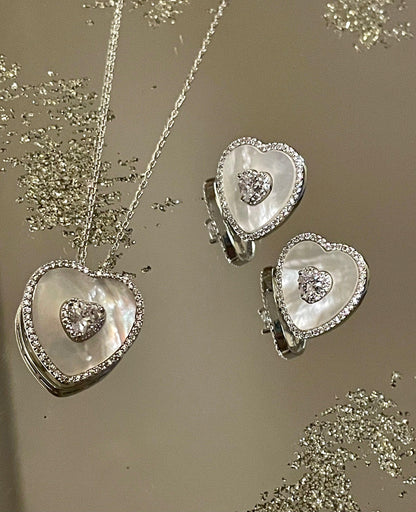 Mother of Pearl Heart Solitaire Necklace & Earring Set