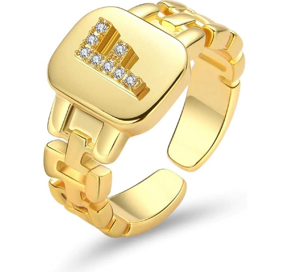 Gold Band Initial Letter Ring