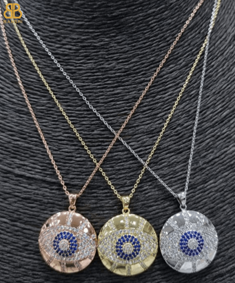 CZ Encrusted Medallion Evil Eye Necklace - Bansri Mehta Design