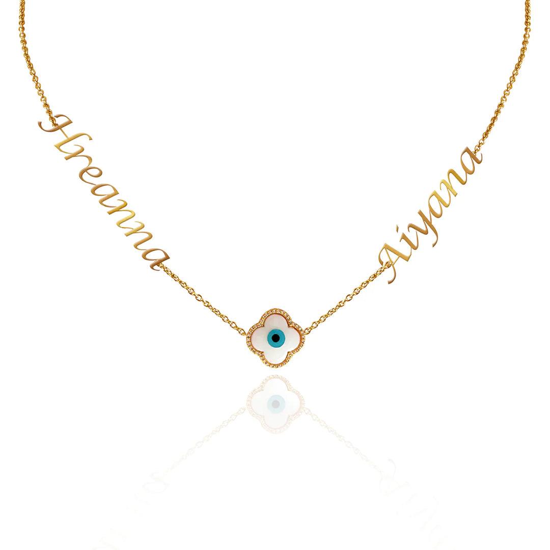 Personalized Double Name Evil Eye Charm Necklace