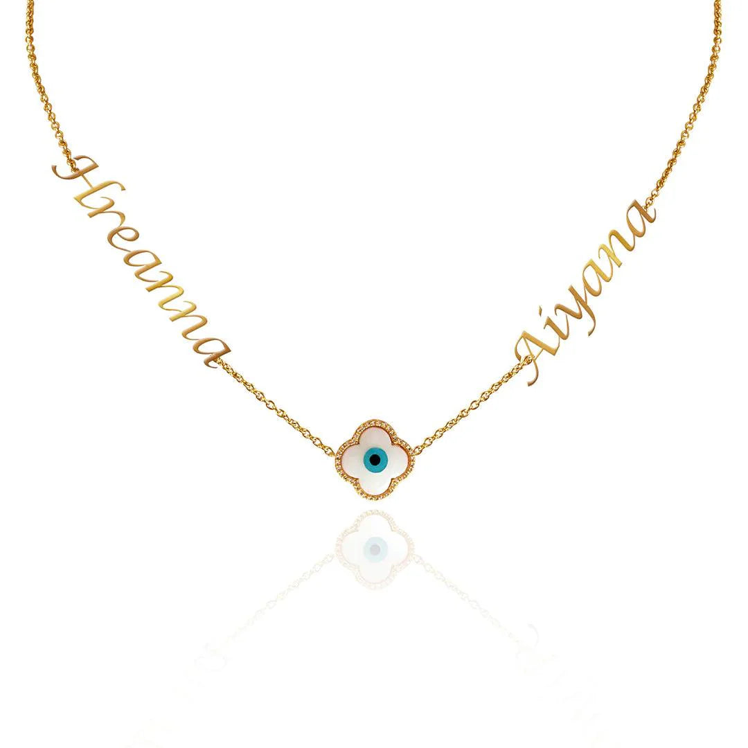 Personalized Double Name Evil Eye Charm Necklace