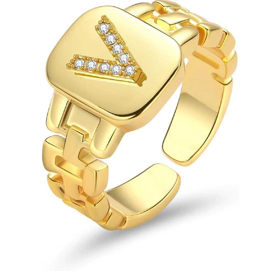 Gold Band Initial Letter Ring