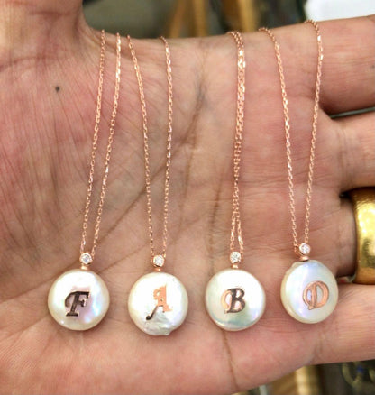 Mother of Pearl Rosegold Initial Necklace