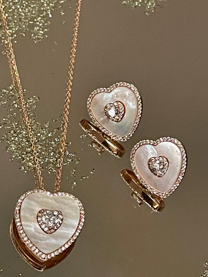 Mother of Pearl Heart Solitaire Necklace & Earring Set