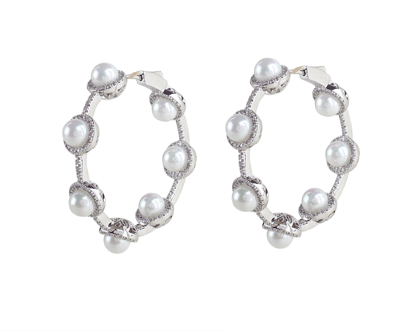 Pearl Hoop Earrings with Special Lock Clasp