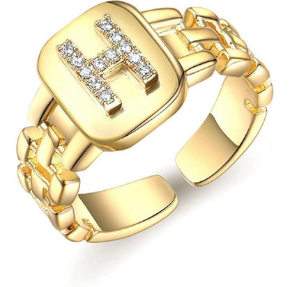 Gold Band Initial Letter Ring