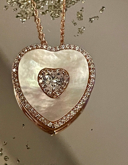 Mother of Pearl Heart Solitaire Necklace & Earring Set