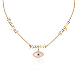 Personalized Trio Name Evil Eye Charm Layered Necklace