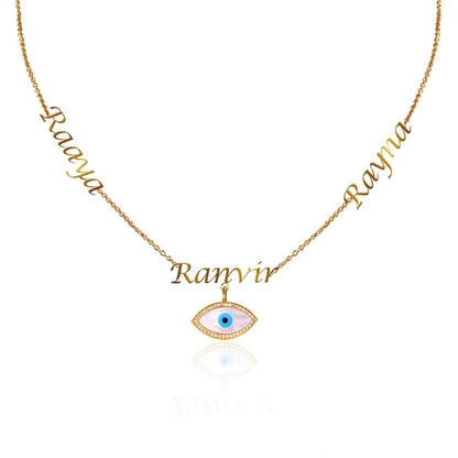 Personalized Trio Name Evil Eye Charm Layered Necklace