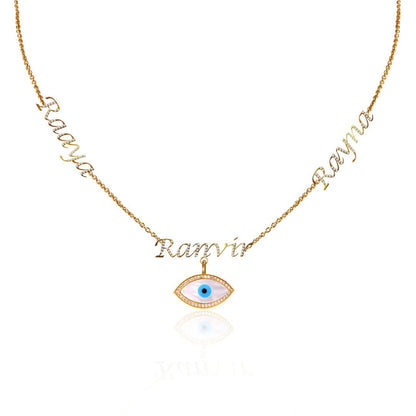 Personalized Trio Name Evil Eye Charm Layered Necklace - Bansri Mehta Design