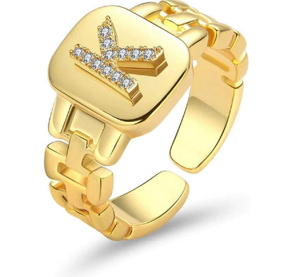 Gold Band Initial Letter Ring