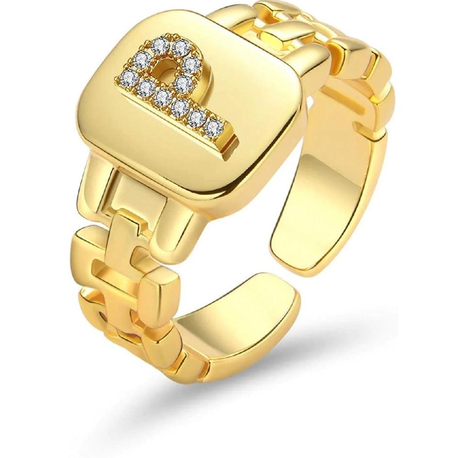 Gold Band Initial Letter Ring