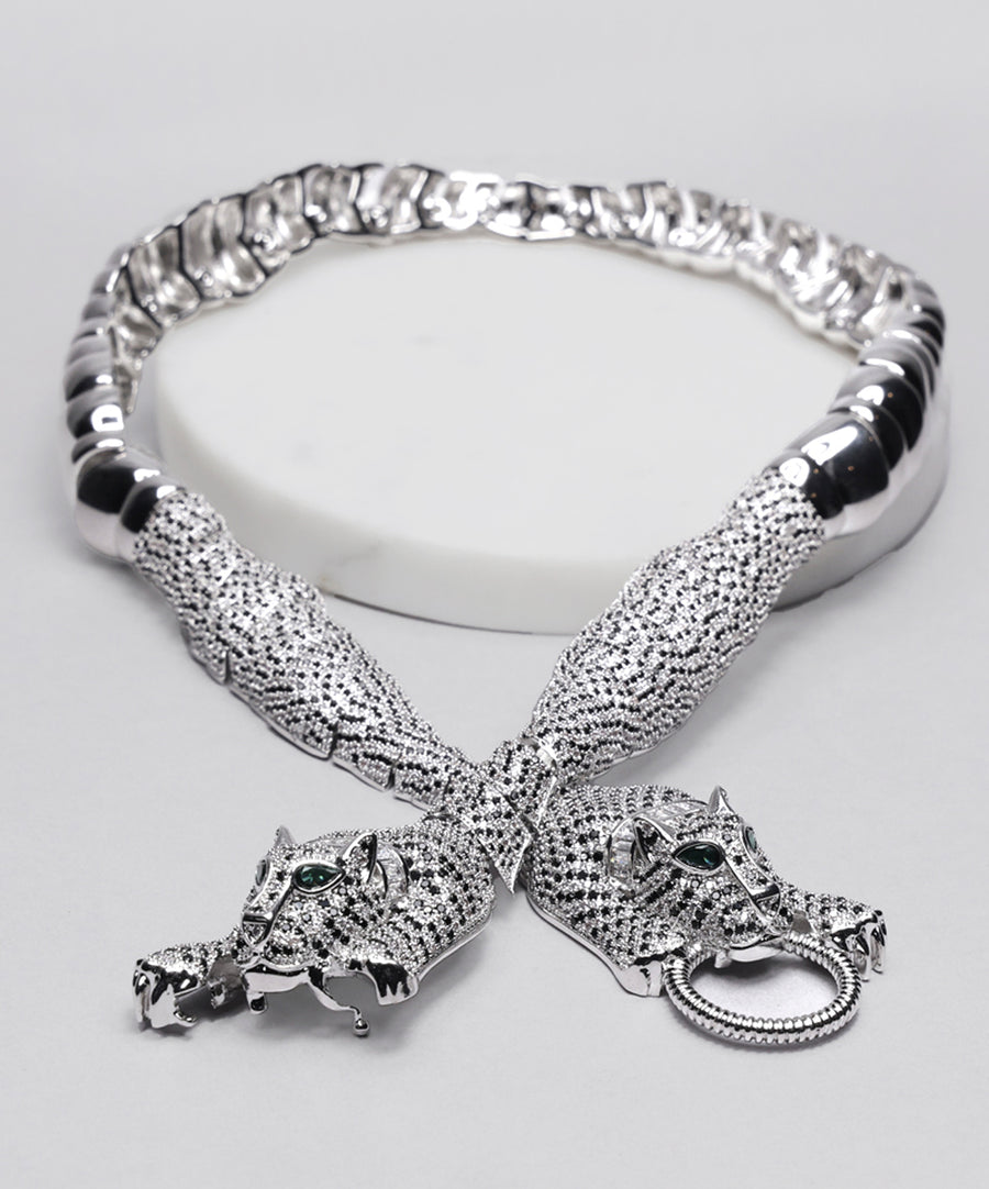 Cougar Crystal Encrusted Collar Necklace