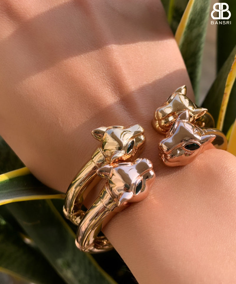 Double Panther Headed Cuff Bangle
