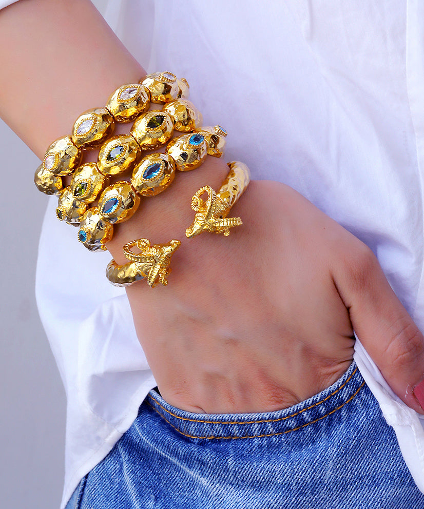 Baguette Stone Bangle Bracelet - Gold