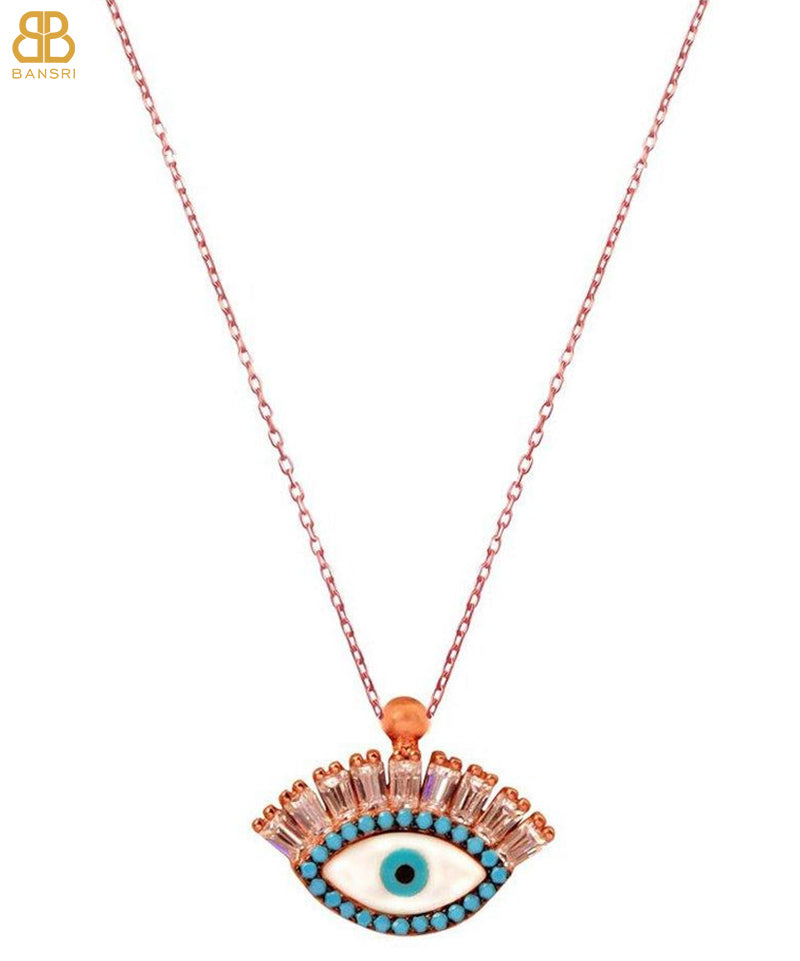 Baguette Cut Evil Eye Necklace with Swarovski Crystals