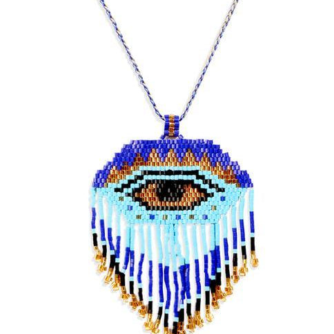 Blue Beaded Egyptian Eye Necklace with Swarovski Crystals