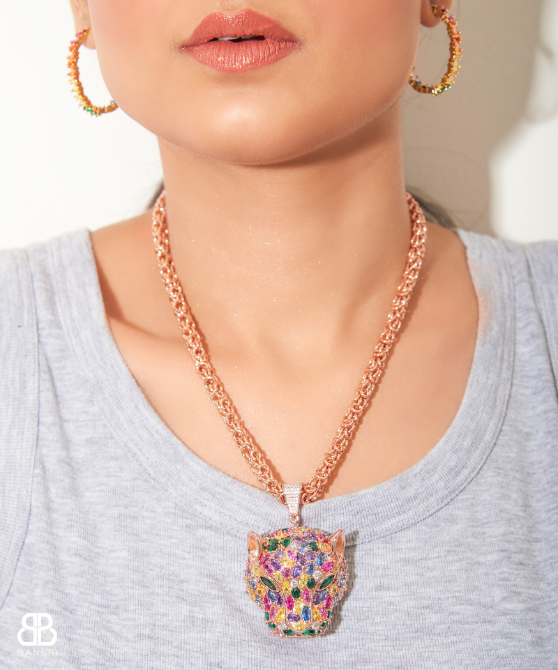 Oversized Multi Colored Panther Head Necklace